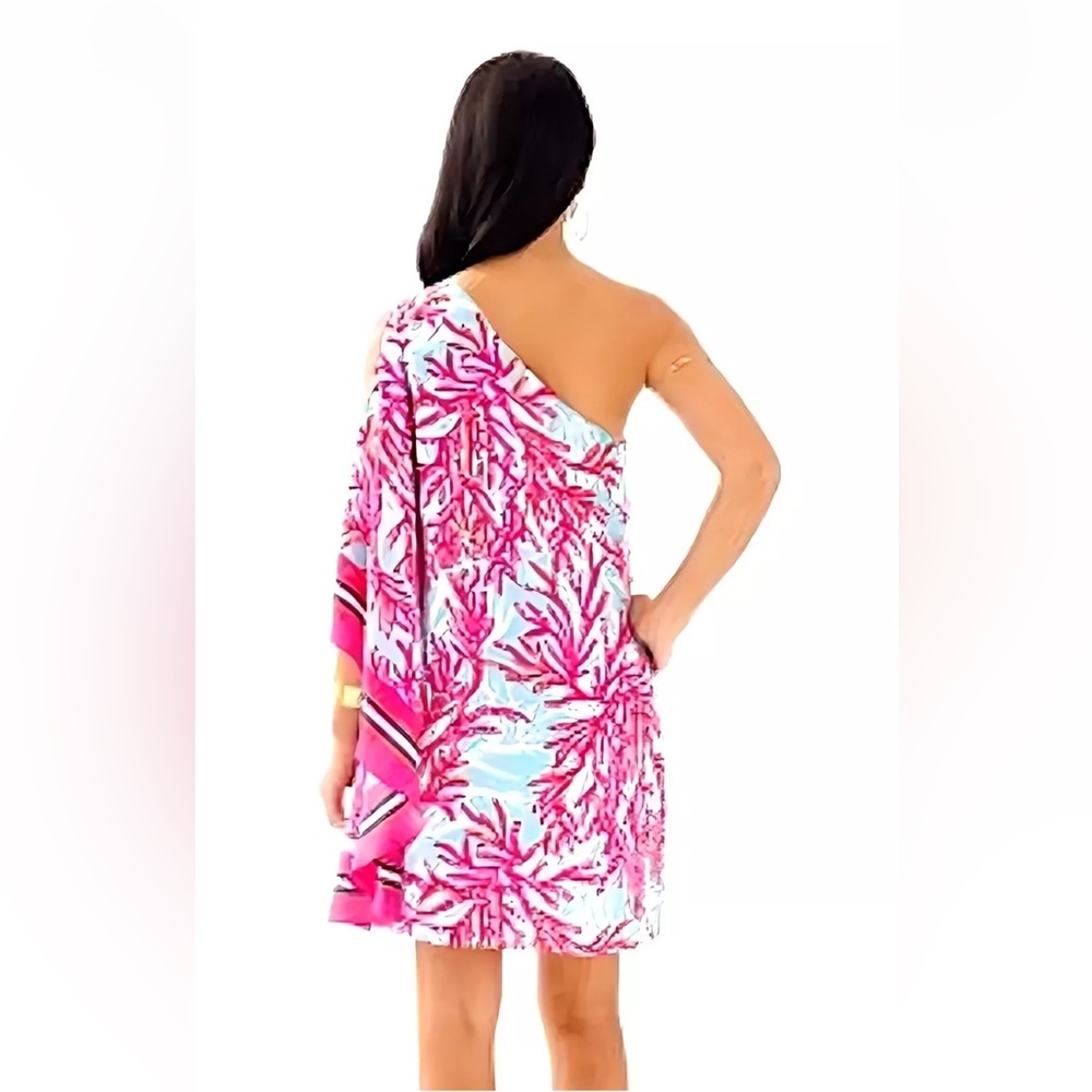 ❌SOLD❌🎉HP🎉Lilly Pulitzer Marlee One Shoulder Silk Dress 2 - Picture 4 of 12